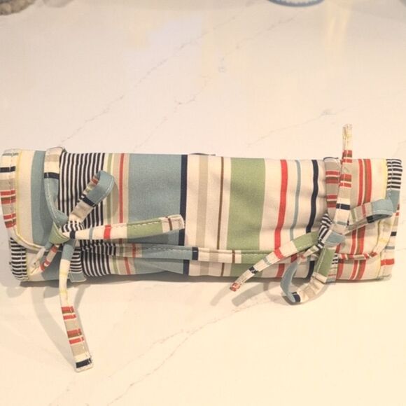 Pottery Barn Mixed Stripe Jewelry Roll Travel Organizer Bag - Picture 6 of 6
